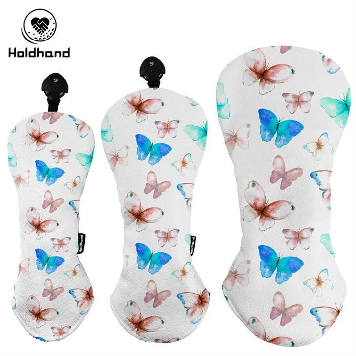 Butterfly Printing Design Golf Headcovers,Golf Driver Covers Fairway Wood Cover Hybrid Head Cover Leather 1,3,5 Wood