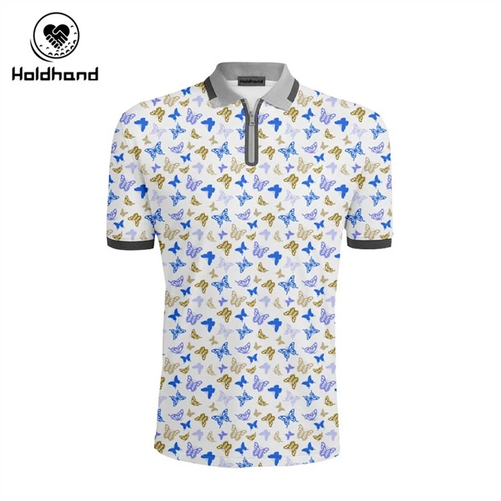 Golf Shirts For Men Dry Fit Short Sleeve Butterfly Print Performance Moisture Wicking Polo Shirt