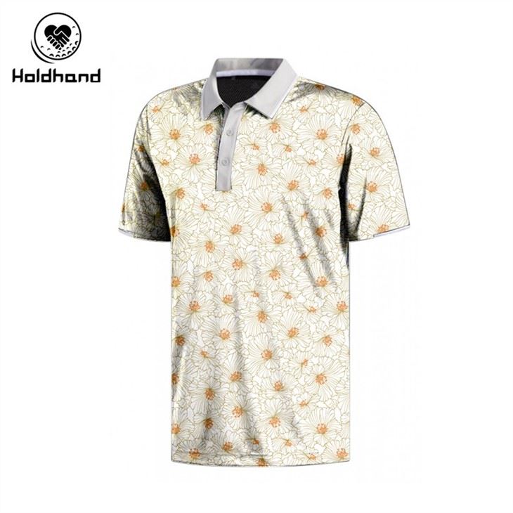 HIGH QUALITY Mens Golf Polo Shirts Custom Flowers Style Design Made in China